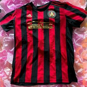 Atlanta United striped red and black Adidas sports shirt